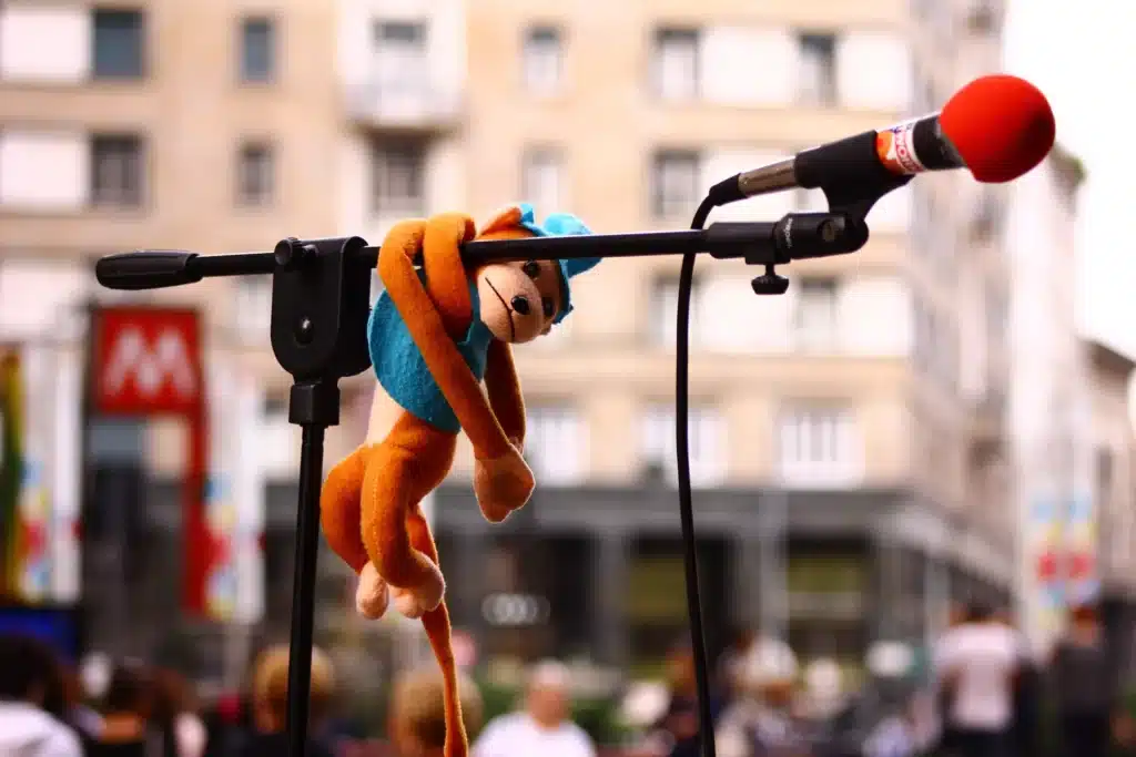 Ninot en un micròfon